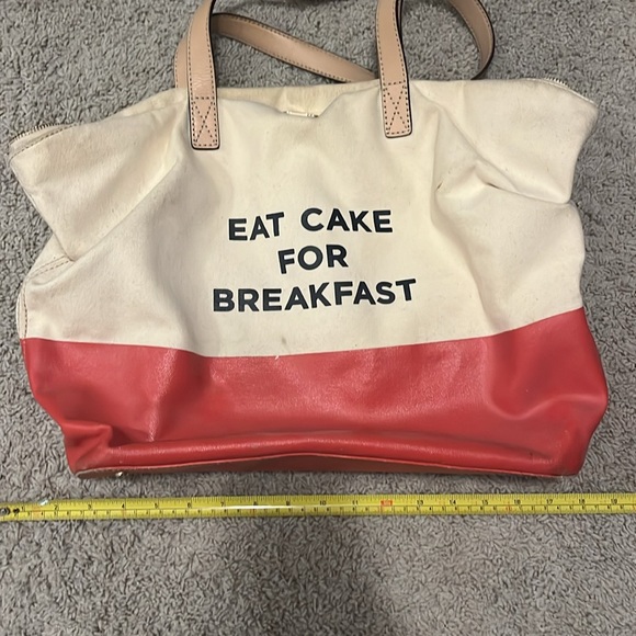 Vintage Kate Spade Eat Cake For Breakfast Canvas and Leather Tote - Picture 2 of 5